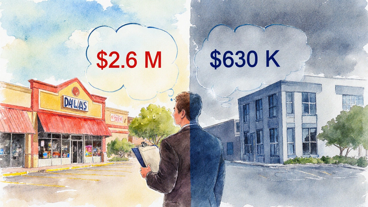 Investor compares retail strip valuation with office building using Rule of Three.