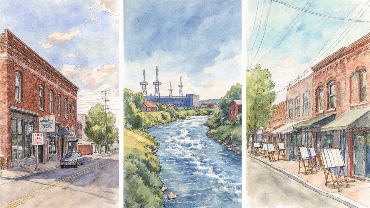 Watercolor collage of Billings, Great Falls, and Livingston showing affordable homes and local landmarks.