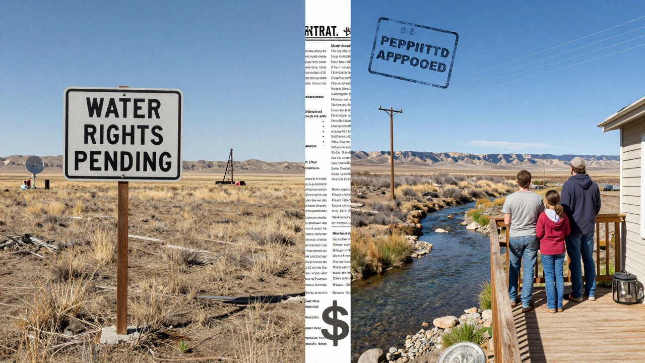Contrasting scenes of Wyoming and Montana land purchases with key infrastructure differences highlighted.