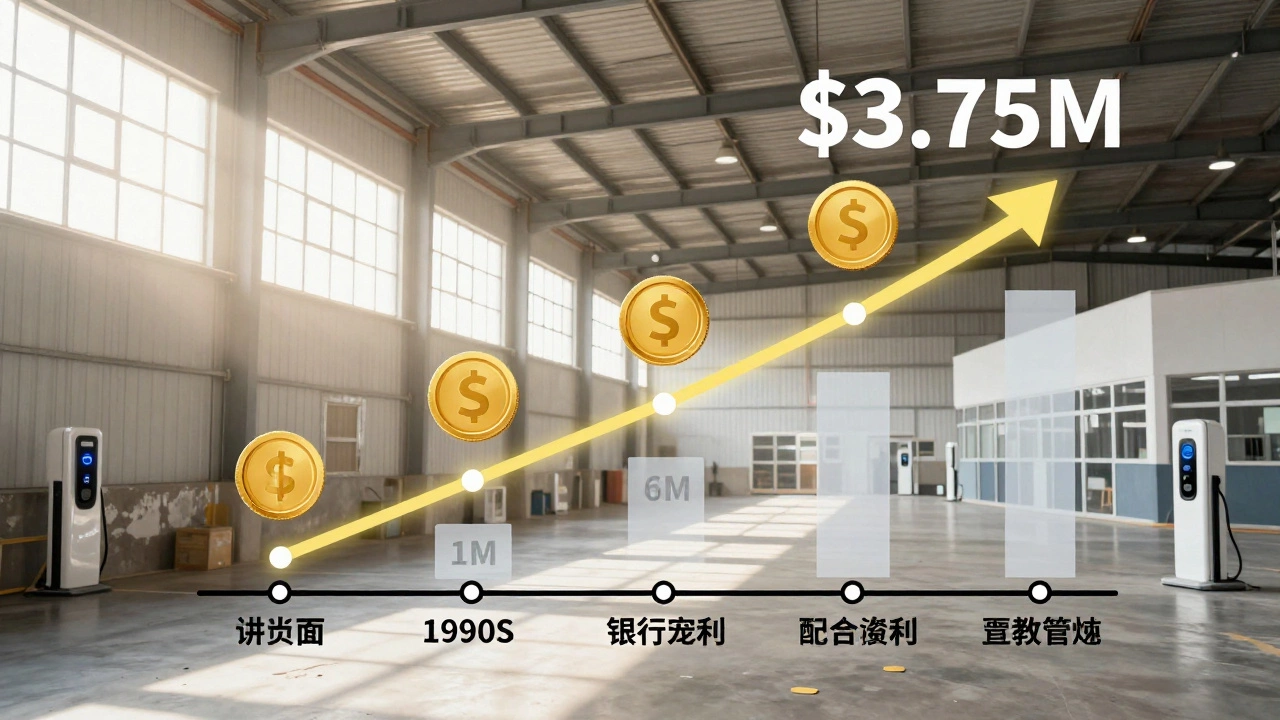 Warehouse transforming over five years from old to modern, with rising equity and cash flow icons indicating long-term profit growth.