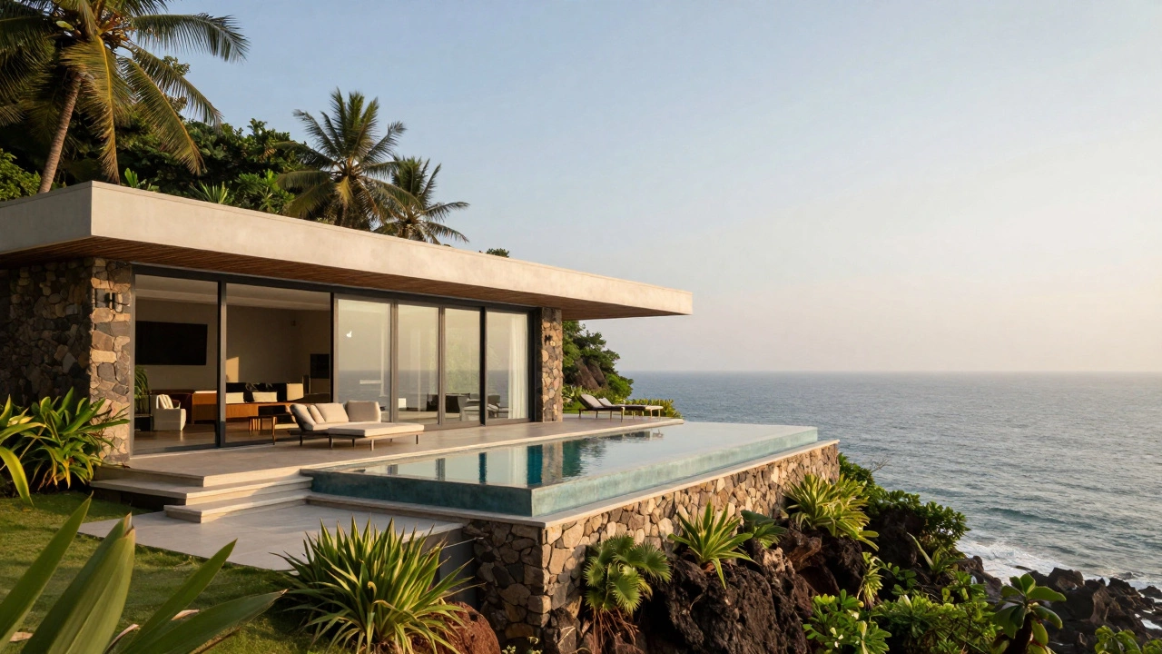Modern luxury villa with infinity pool overlooking the ocean