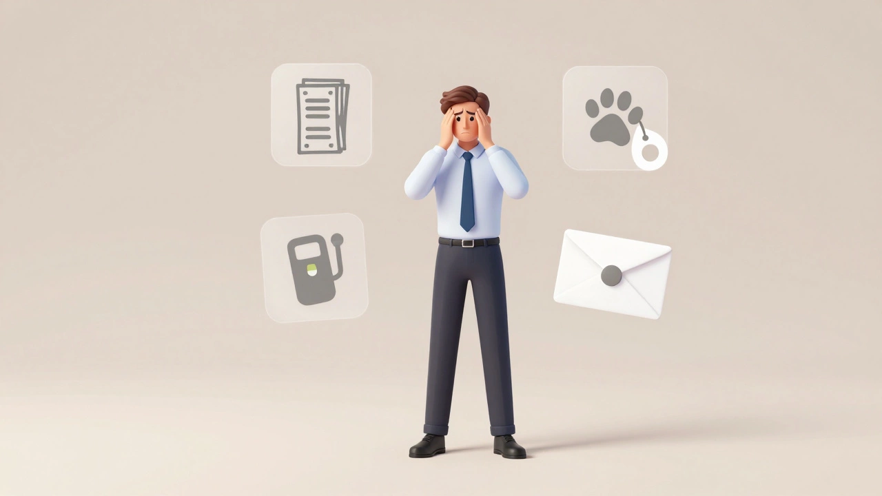 Person surrounded by floating icons of hidden rental costs like utilities and fees