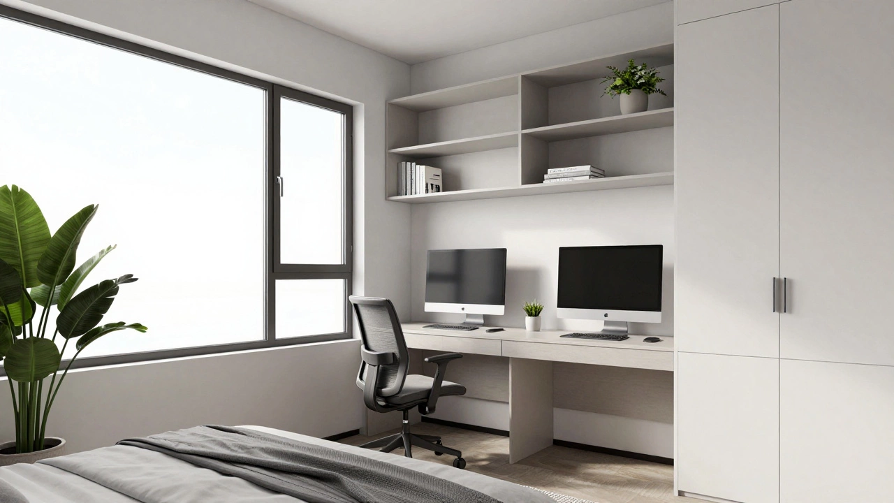 Bright home office setup in a versatile second bedroom