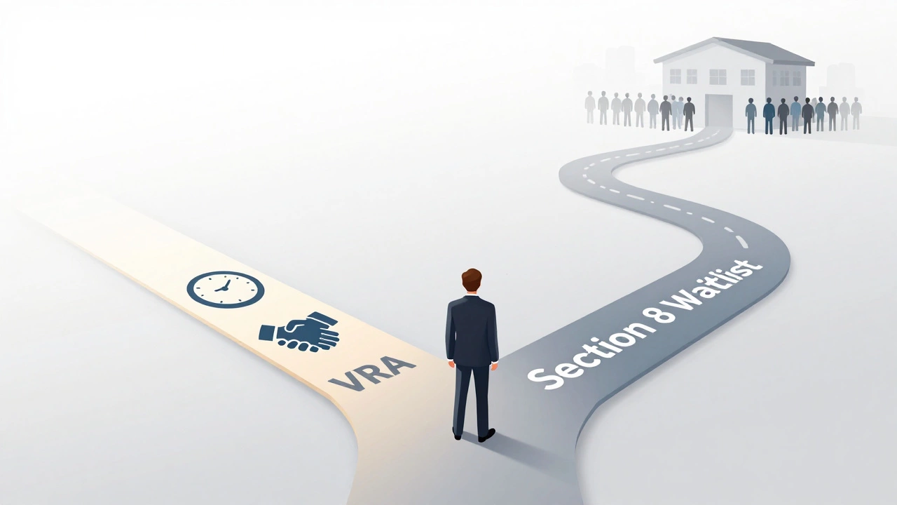 Conceptual art showing two paths for housing aid options