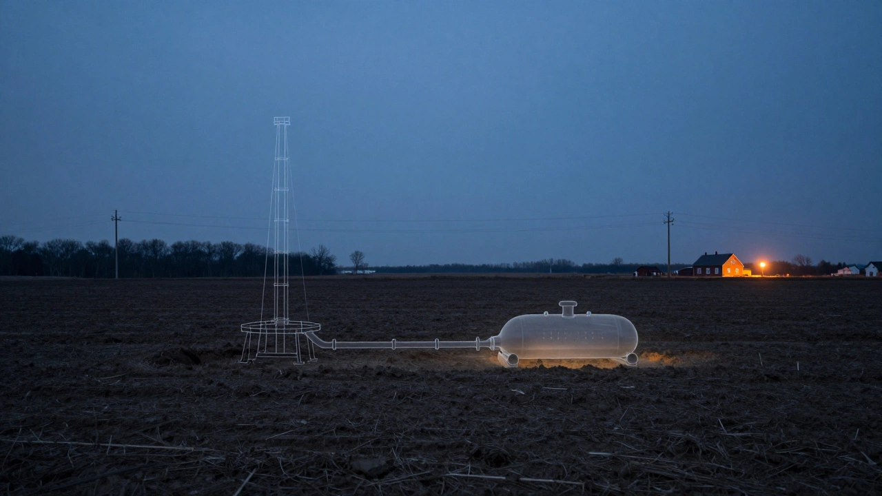 Empty land plot at dusk with subtle visual metaphors for infrastructure costs