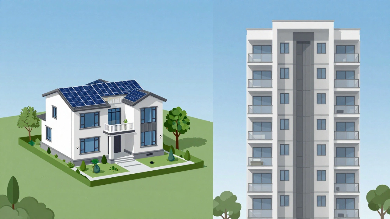 Villa vs apartment comparison showing land and space