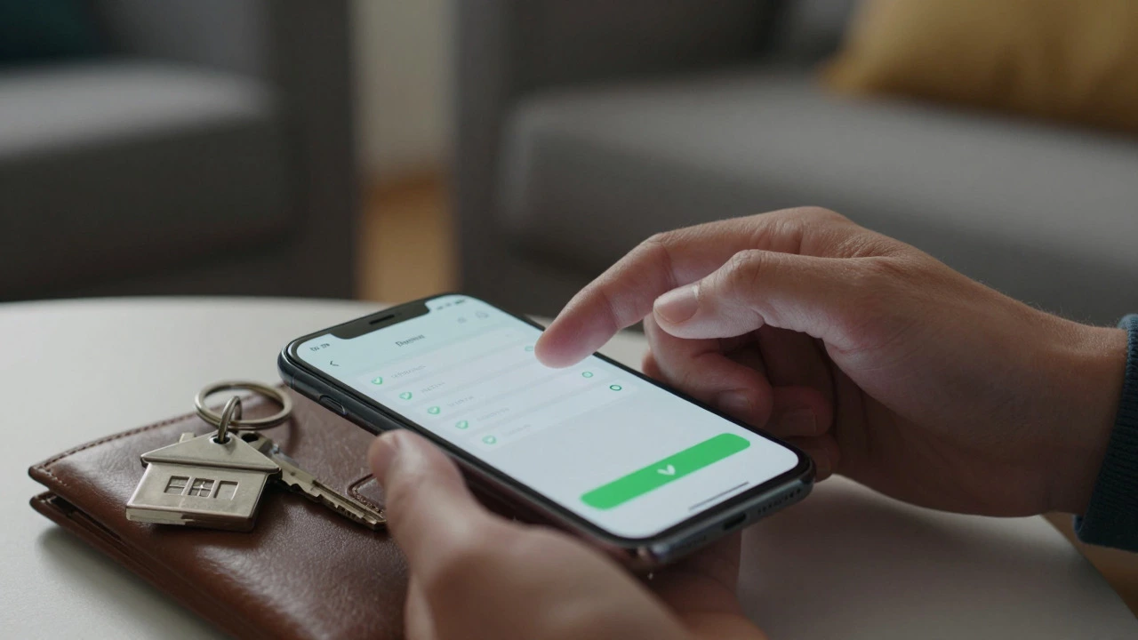 Hand using smartphone to confirm online property tax payment