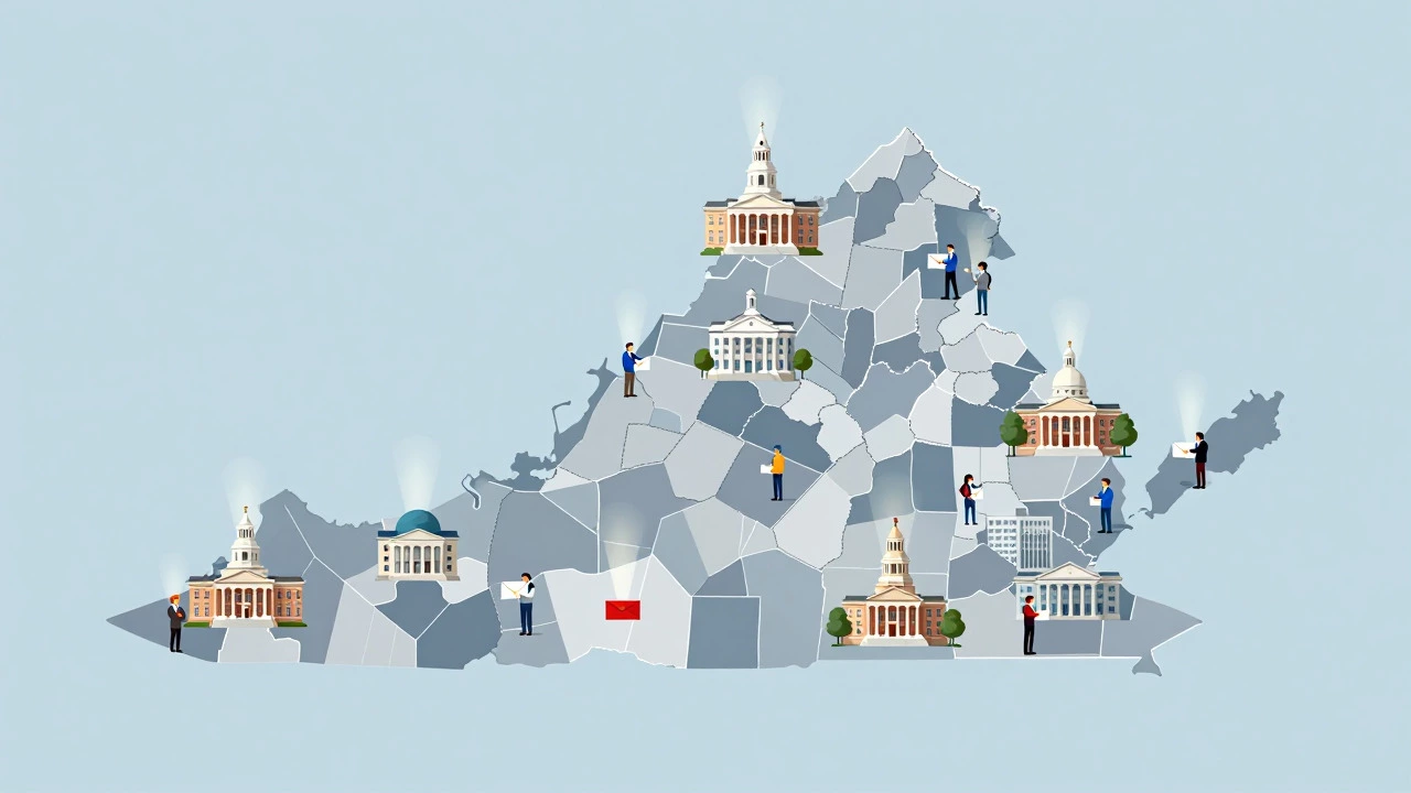 Map of Virginia showing local county offices collecting taxes