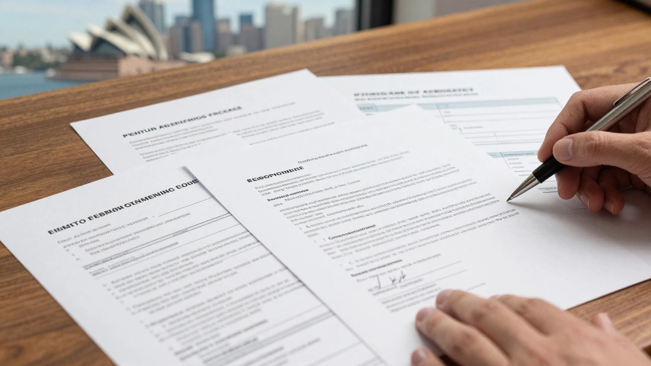 Rental application documents and payslips on a desk