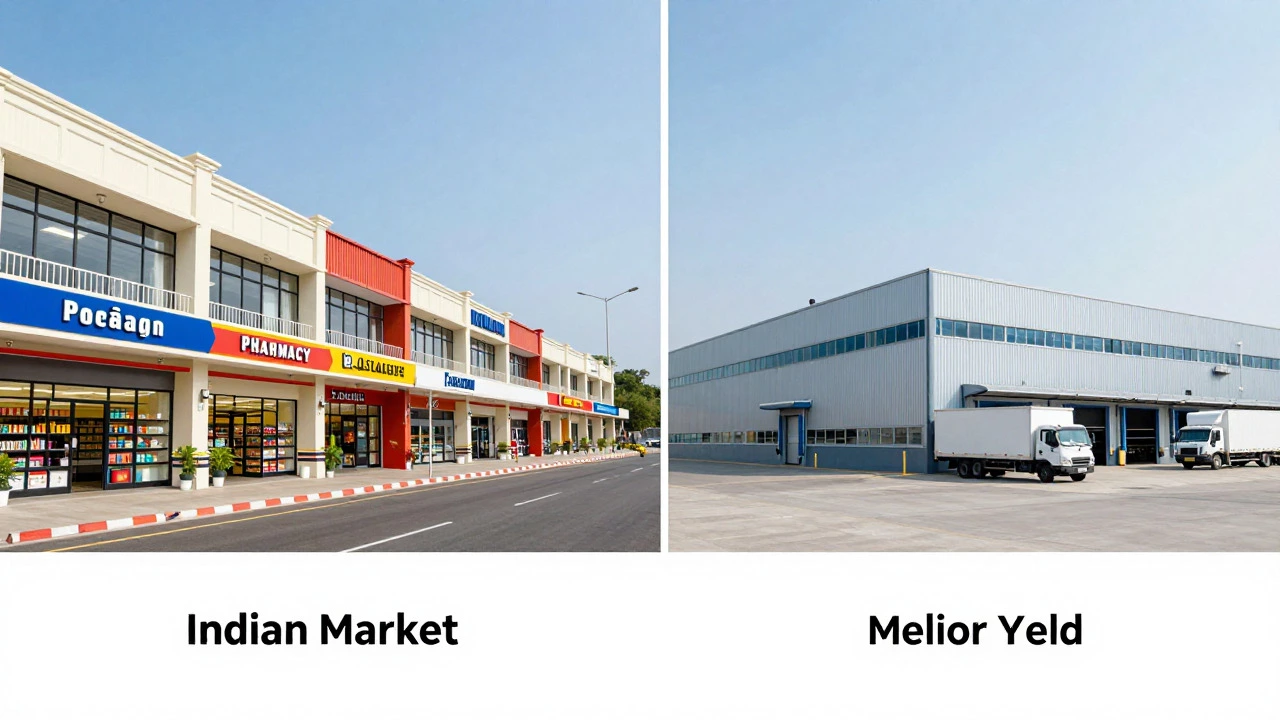Split view of retail mall and industrial warehouse