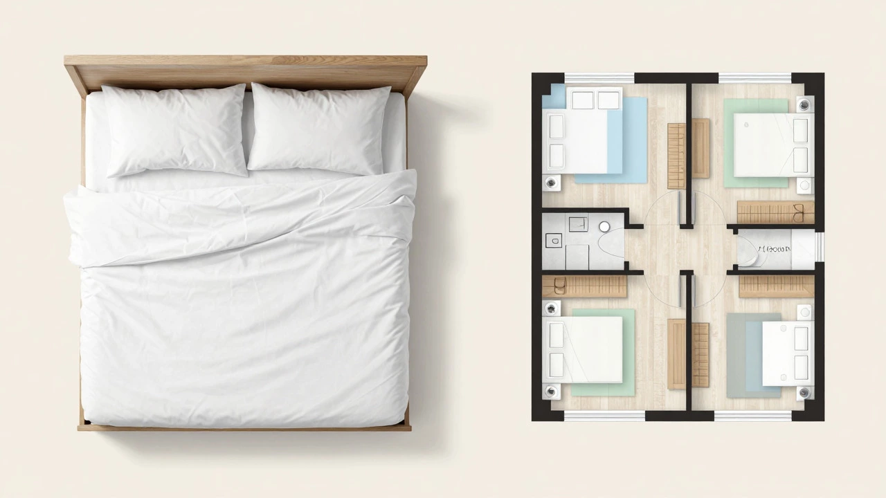 Visual comparison of a king bed size versus a 300 sq ft apartment layout