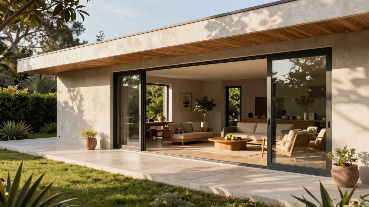 Modern villa interior connecting seamlessly to an outdoor terrace