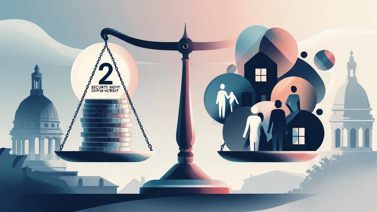 Artistic scale balancing security deposits and tenant rights concepts