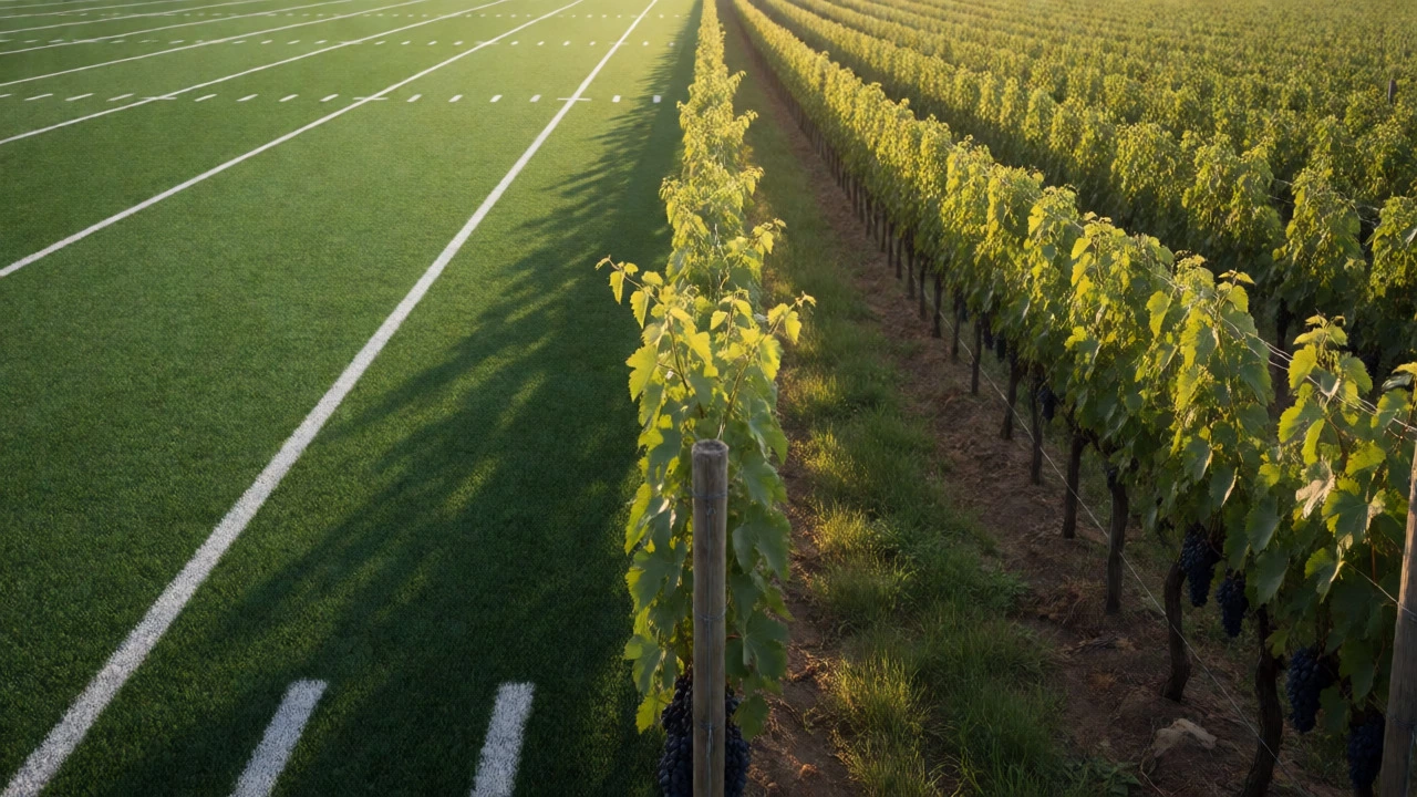 Comparison of a football field and a vineyard landscape