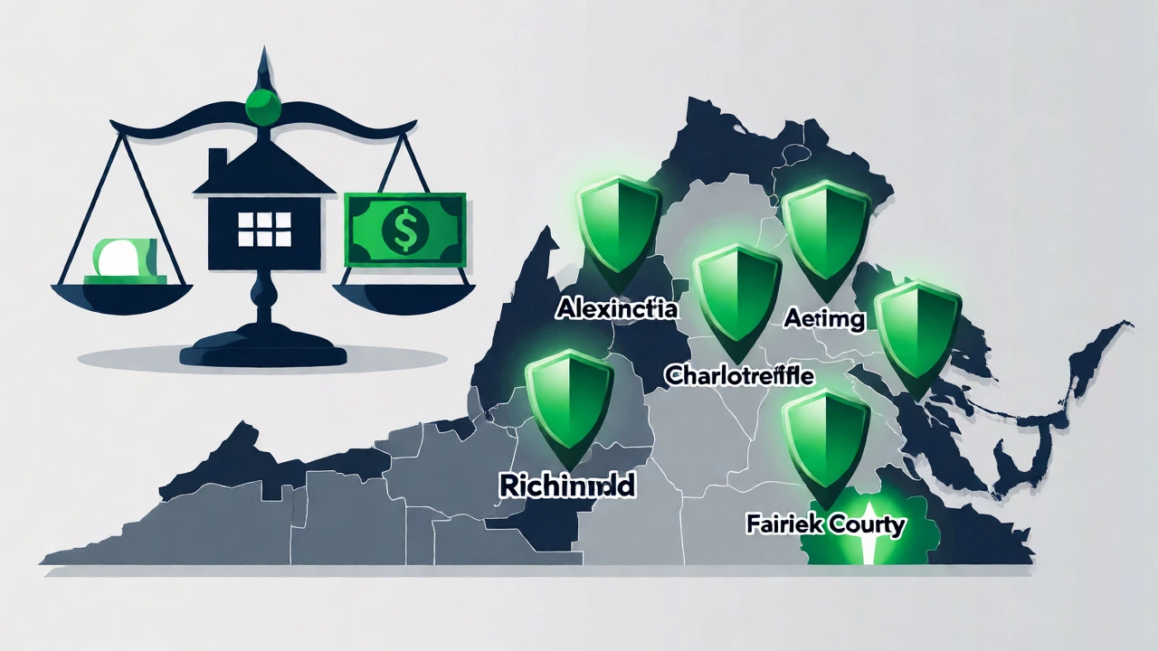 Map of Virginia highlighting cities with housing voucher protections